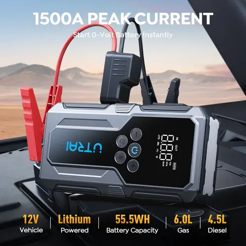 جهاز تشغيل بطارية السيارة UTRAI بقوة 1500A مع بطارية محمولة ومضخة هواء 150PSI لبدء تشغيل الطوارئ 2024