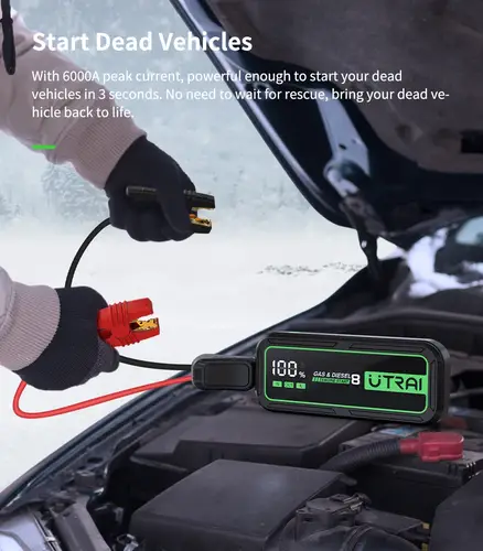 جهاز تشغيل سيارة UTARI بسعة 20000mAh وقوة 6000A لبدء تشغيل الطوارئ للسيارات البنزين والديزل (Jump Starter)