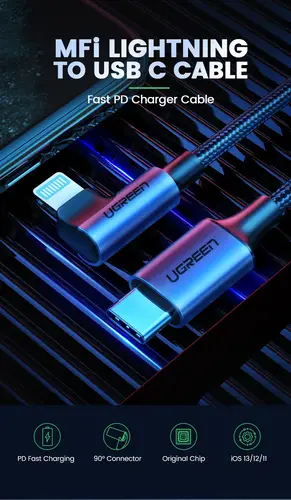 كابل هاتف ايفون شحن سريع بشكلين مختلفين من (USB-C الى Lightning)  او لنقل البيانات من UGREEN