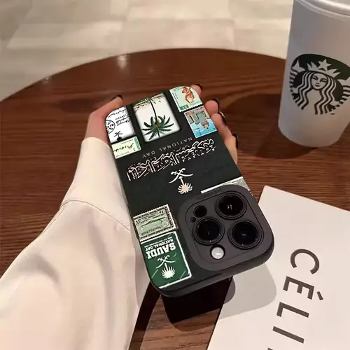 غطاء آيفون سيليكون ناعم مقاوم للصدمات بتصميم علم المملكة العربية السعودية متوافق مع iPhone 16 و15 و14 و13 و12 و11 وXS وX وXR و8 و7 وPlus وSE2 وPro Max