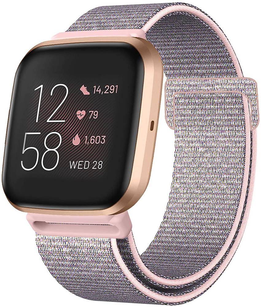 Nylon fabric Replacement Band for Fitbit Versa / Versa Lite / Versa 2  Pink Sand