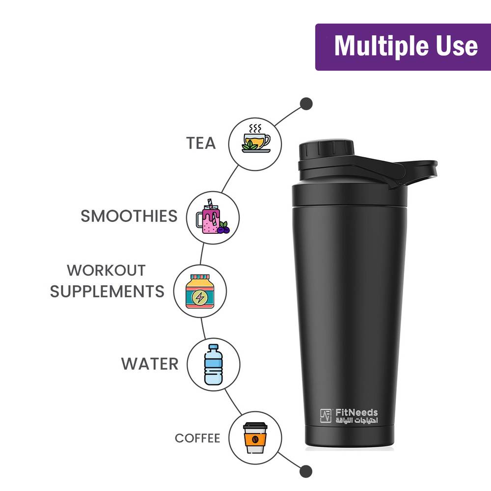 FitNeeds - Shaker Double Stainless Steel (750 ml)  Black