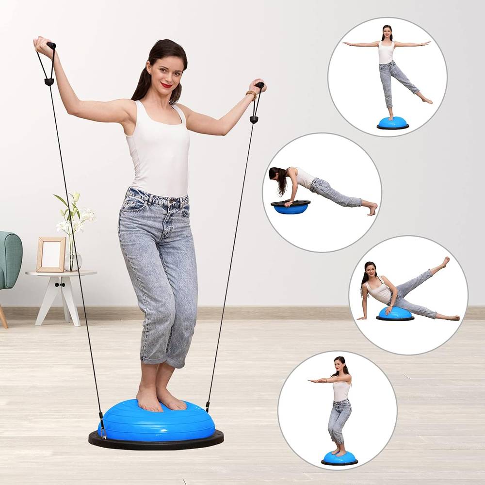Half Balance Ball Trainer with Resistance Bands and Pump  Gray