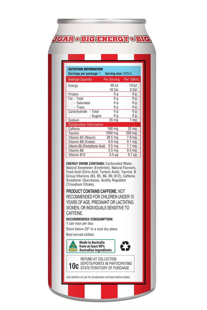Adonis - Big Energy Drink Zero Sugar (500 ml)  12 pack (carton)