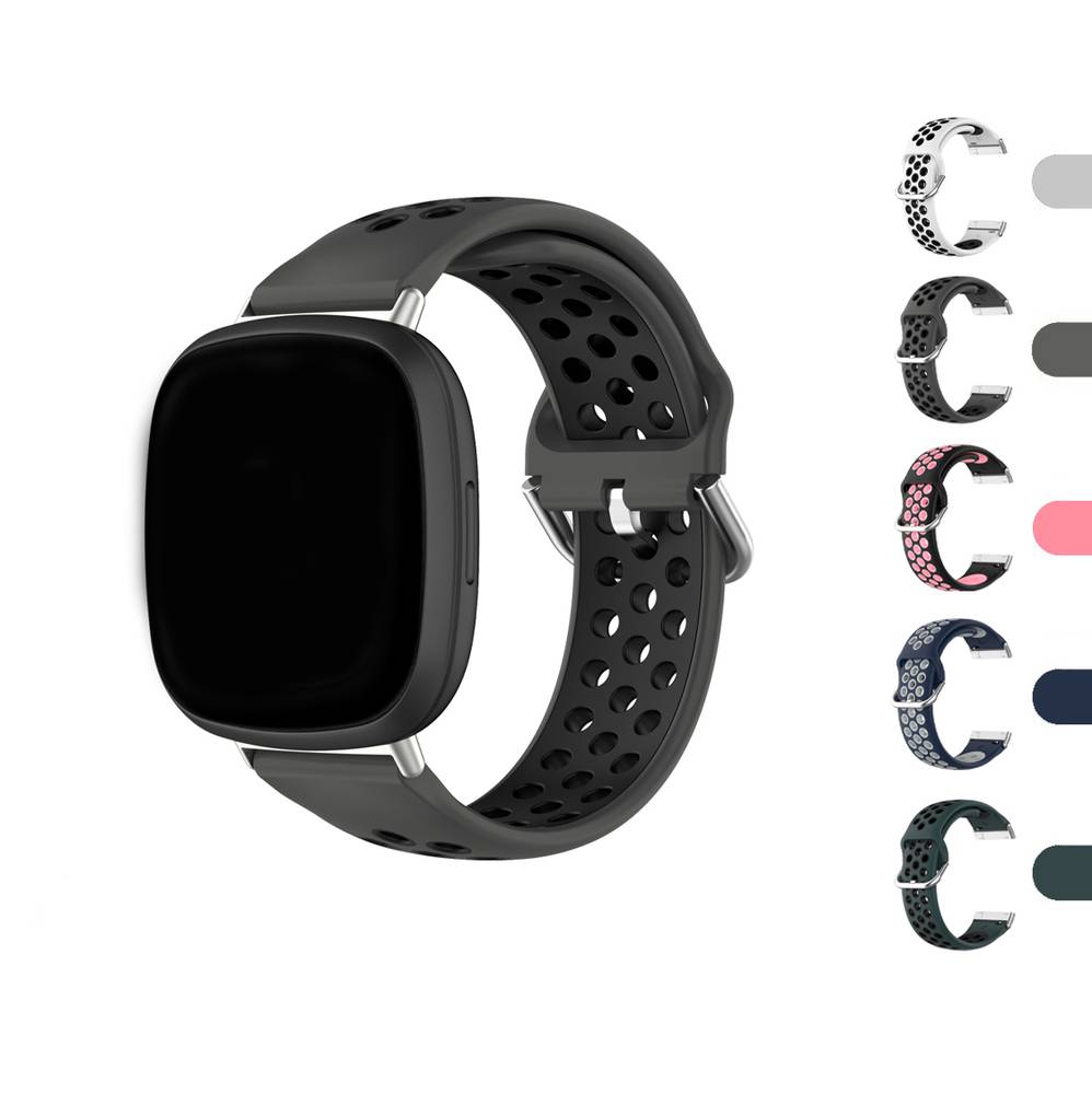 Sport Silicone Replacement Bands for Fitbit Versa 3/ Fitbit Sense Watches  Dark Blue & Grey