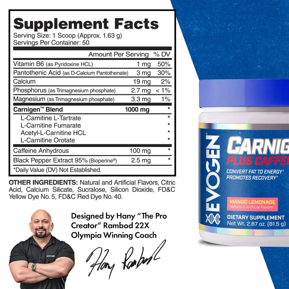 Evogen Carnigen Plus Caffeine, Carnitine Fat Burning Powder (50 Servings)