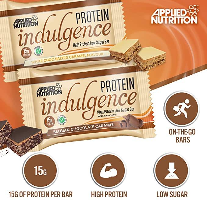 Applied Nutrition Protein Indulgence Bar, (Box of 12 Bars)  Belgian Chocolate Caramel