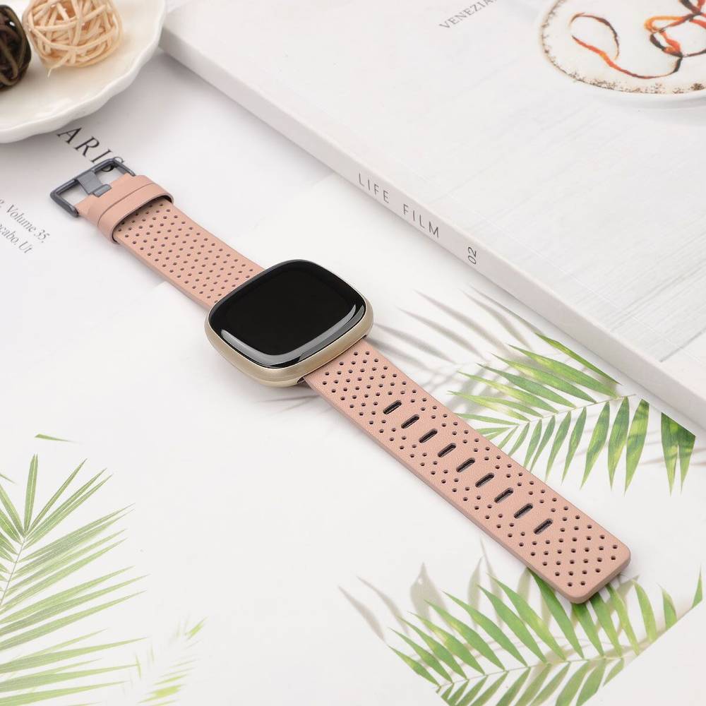 Leather Replacement Band for Fitbit Versa 3/ Fitbit Sense Watches  Pink