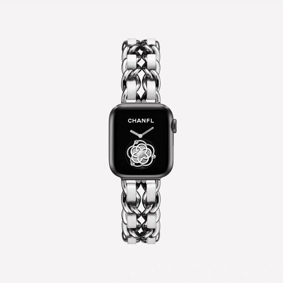 stainless-steel and leather Replacement Bands for Apple Watches  38mm-40mm-41mm  Silver & Silver
