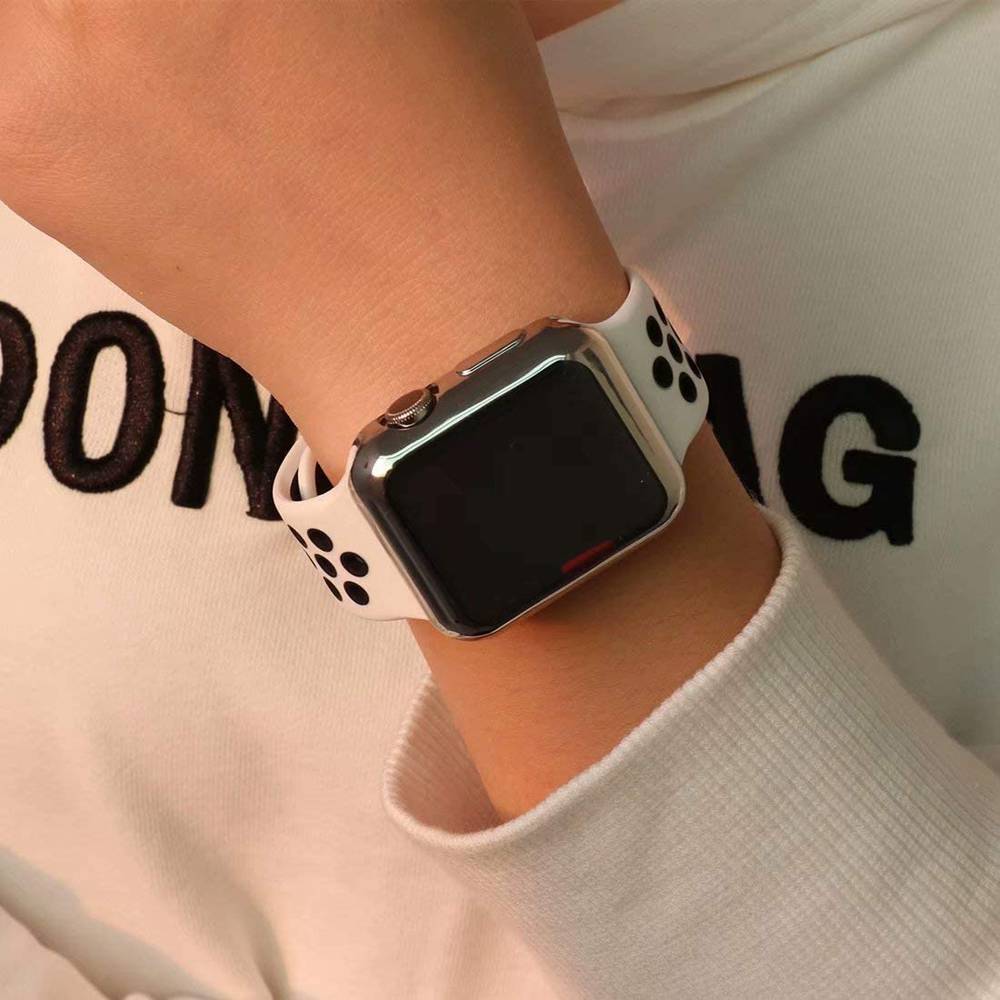 Sport Silicone Replacement Band for Apple Watches  38mm-40mm-41mm  Pink_White