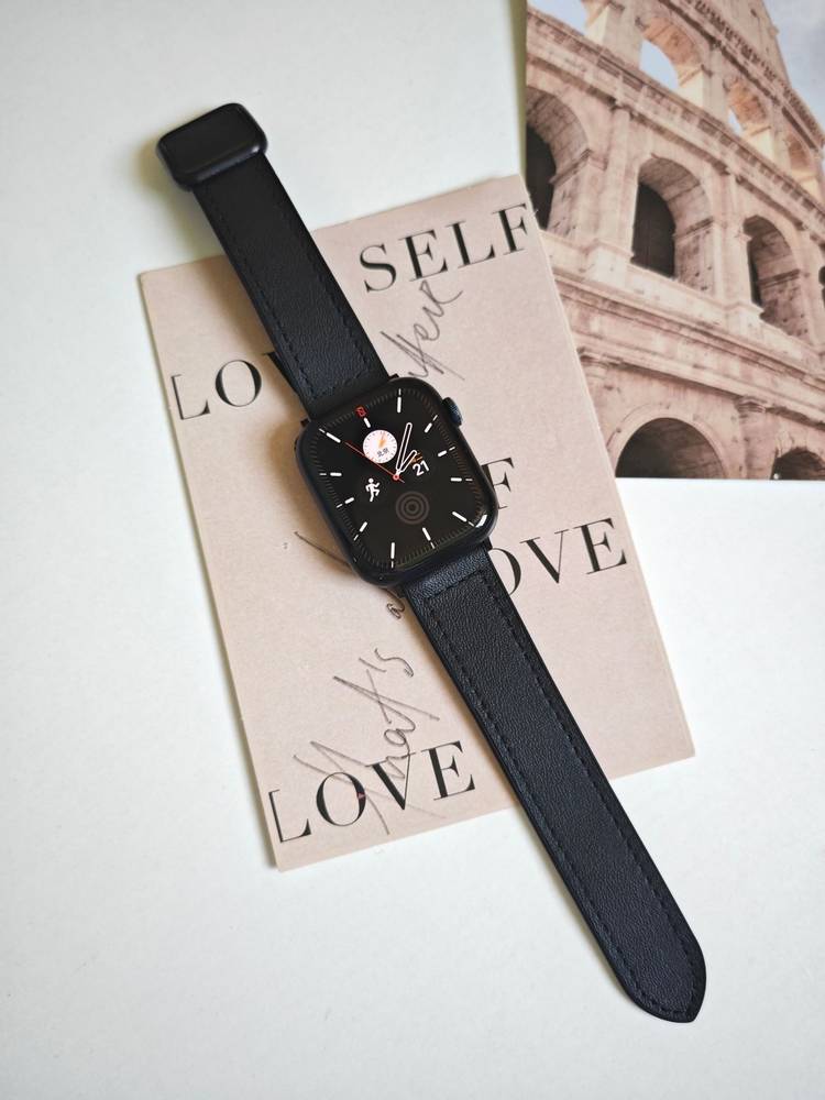 Leather Silicone Band With Folding Magnetic Clasp For Apple Watches  42mm-44mm-45mm-46mm-49mm  White