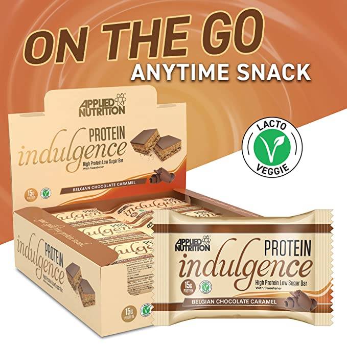 Applied Nutrition Protein Indulgence Bar, (Box of 12 Bars)  Belgian Chocolate Caramel