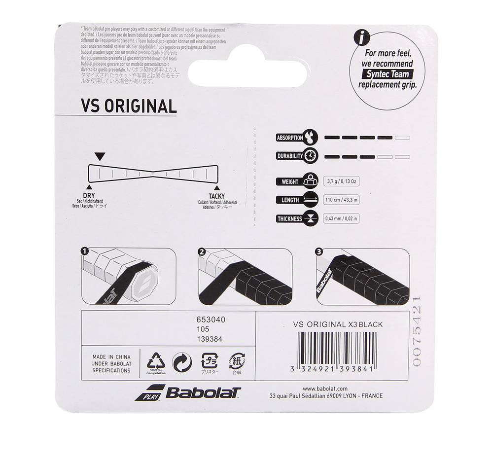 Babolat Tennis/Padel Overgrip VS Original X3  White