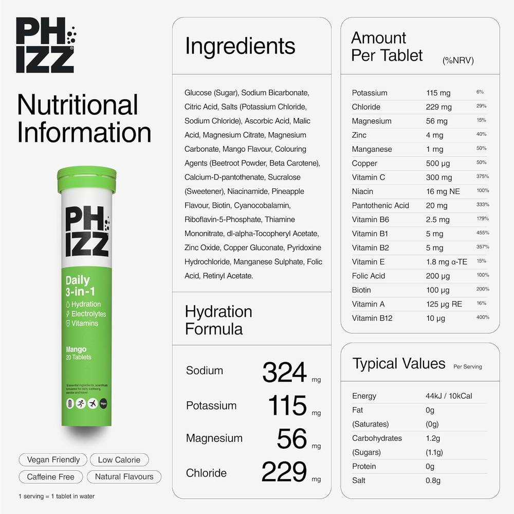  Phizz - Electrolytes Multivitamin Hydration Effervescent (20 Tablets) 
