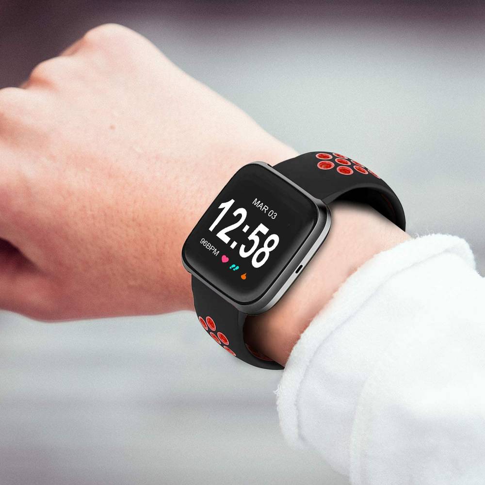 Sport Silicone Replacement Bands for Fitbit Versa / Versa Lite / Versa 2 Watch  Black & Green