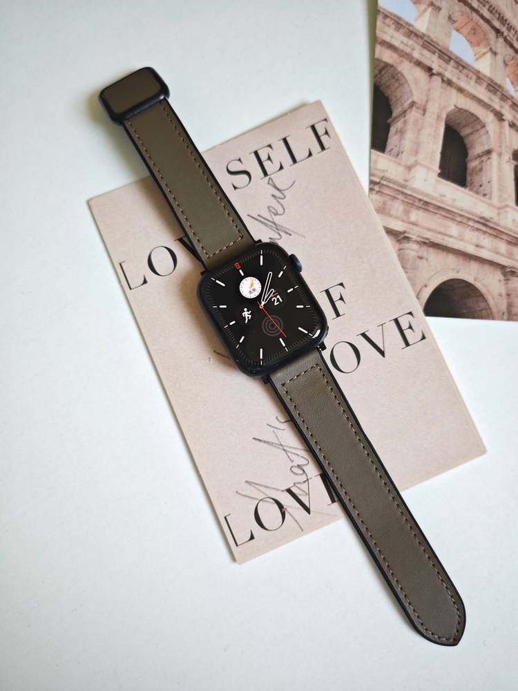 Leather Silicone Band With Folding Magnetic Clasp For Apple Watches  42mm-44mm-45mm-46mm-49mm  White