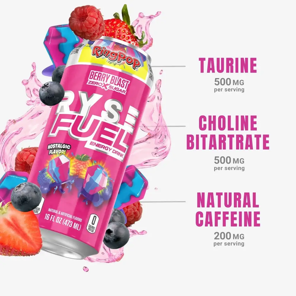 RYSE Fuel - Energy Drink Pre Workout (12 Pack)  Sour Punch Blue Raspberry