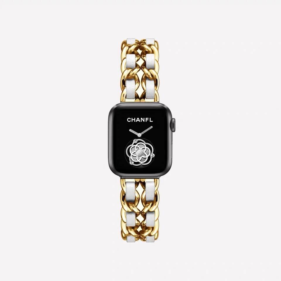 stainless-steel and leather Replacement Bands for Apple Watches  38mm-40mm-41mm  Silver & Silver