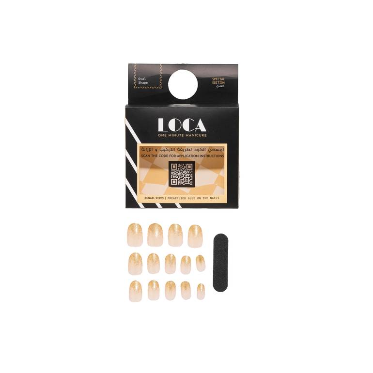 loca press on nails gold glitter oval shape (S1)