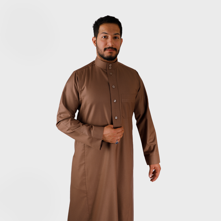 ثوب سعودي سادة شتوي بنــــي- 24