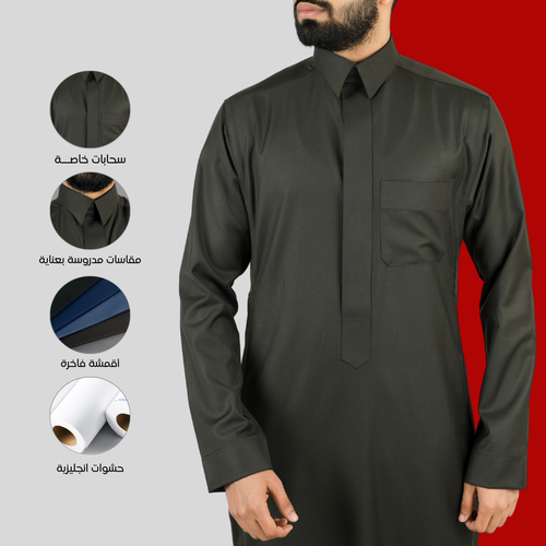 ثوب سعودي قلاب شتوي أخضر زيتـي R.59