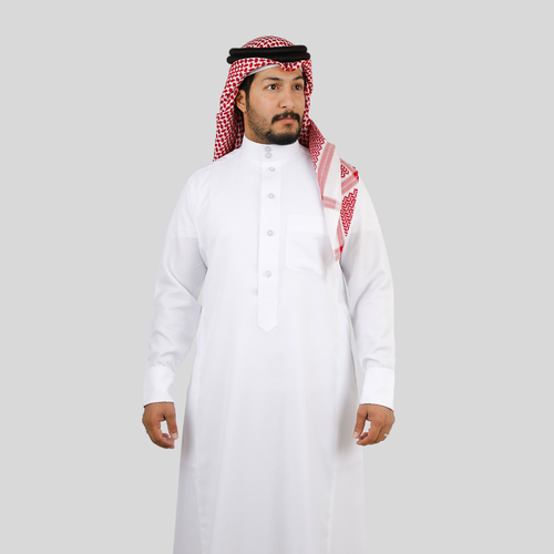 ثوب سعودي ساده قماش مقلم كوري