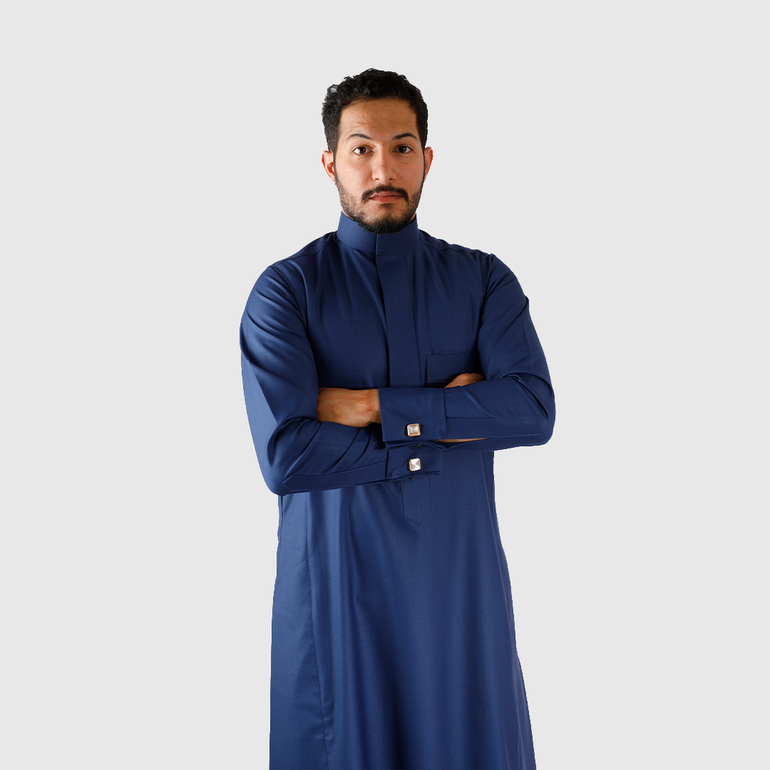 ثوب سعودي سادة شتوي أزرق - 15