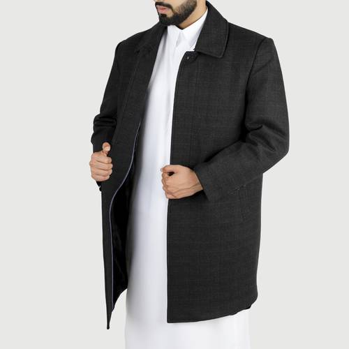 جاكيت رجالى أسود طويل مزيج الصوف 302
