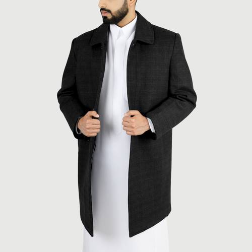 جاكيت رجالى أسود طويل مزيج الصوف 302