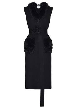 Knitted Dress with Fur Belt and Pockets
