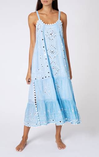 Paillette Embroidered Long Dress Blue