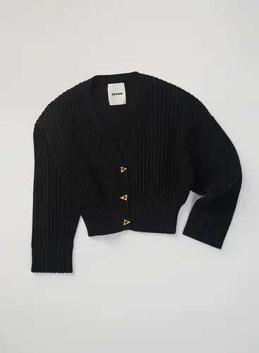 Cropped Boxy Cardigan Black
