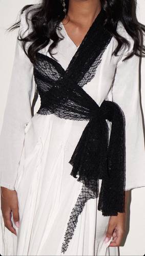 Willow White Dress with Black Wrap