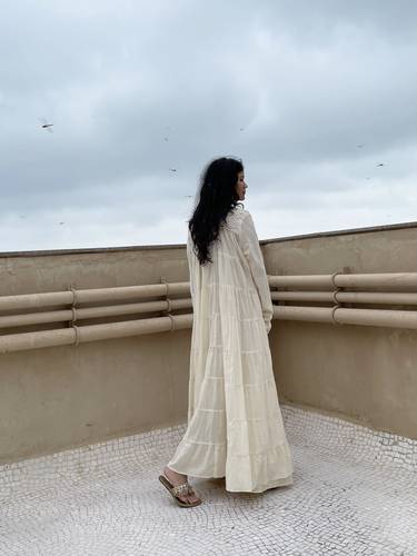 Embroidered Ghera Ivory Dress 
