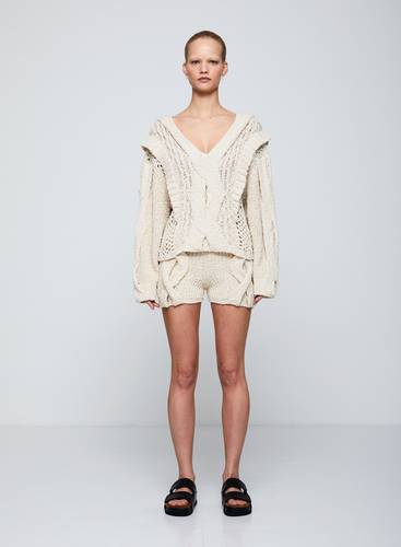 Rustic Patchwork Pullover Cream