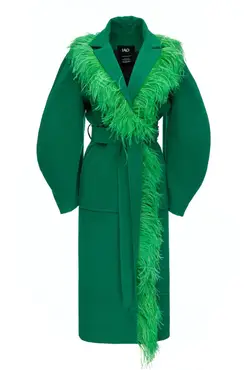 Wool Feathers Coat Emerald