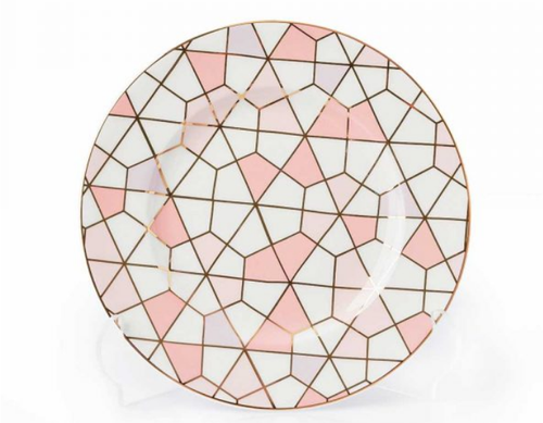   PINK Geometric Dessert Plates Set 6