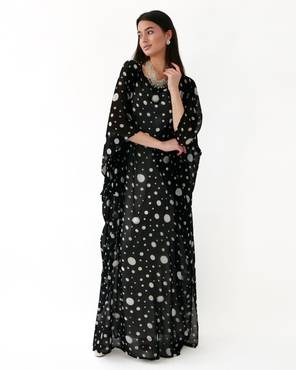 Polka Chiffon Kaftan - Black