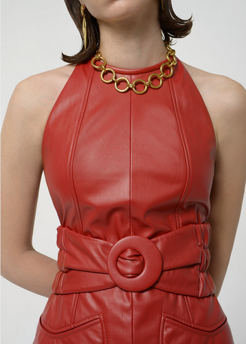 Red Belted Leather Dress