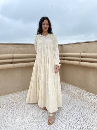 Embroidered Ghera Ivory Dress 