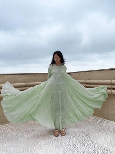 Embroidered Ghera Mint Dress 
