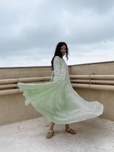 Embroidered Ghera Mint Dress 