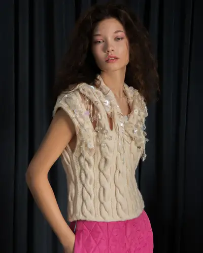 Knitted Top with Crystal Cream