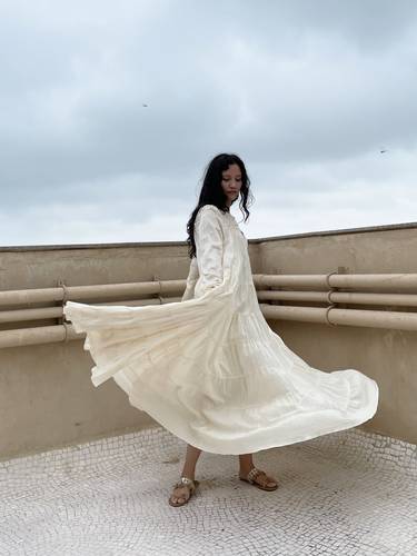 Embroidered Ghera Ivory Dress 
