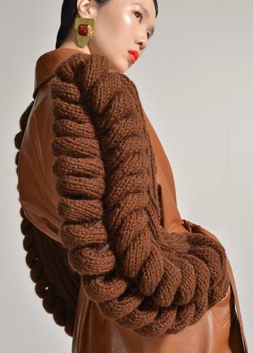 Knitted Sleeves Leather Coat