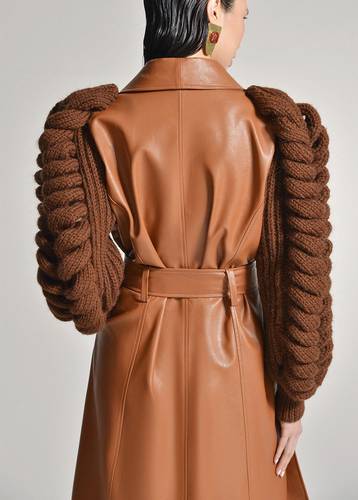 Knitted Sleeves Leather Coat