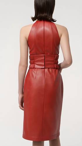 Red Belted Leather Dress