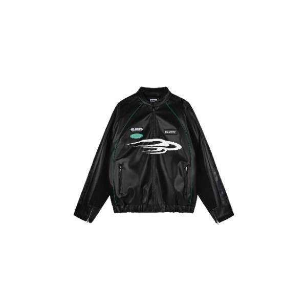 Black leather racing jacket