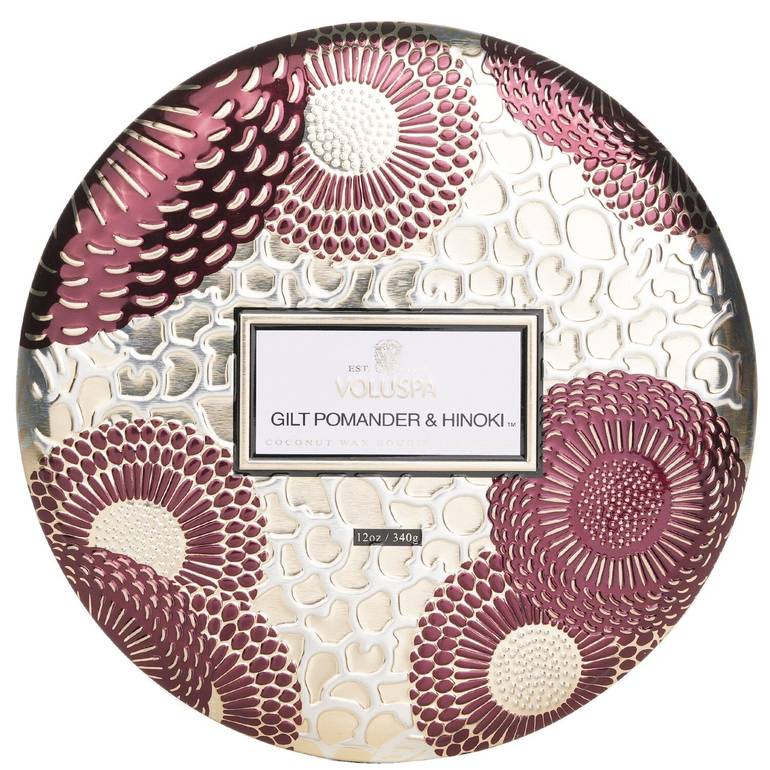 3 Wick Decorative Tin Candle - Gilt Pomander & Hinoki by Voluspa