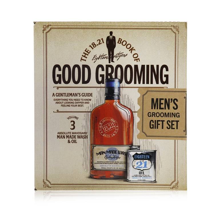 مجموعة العناية الرجالية حجم 3 Book of Good Grooming: (غسول 532مل + زيت 60مل) Absolute Mahogany من 18.21 Man Made